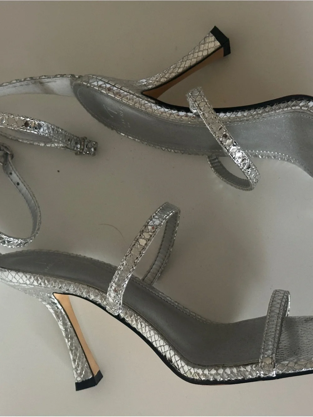 Marc Fisher Silver Metallic Square-Toe Ankle-Strap Heels